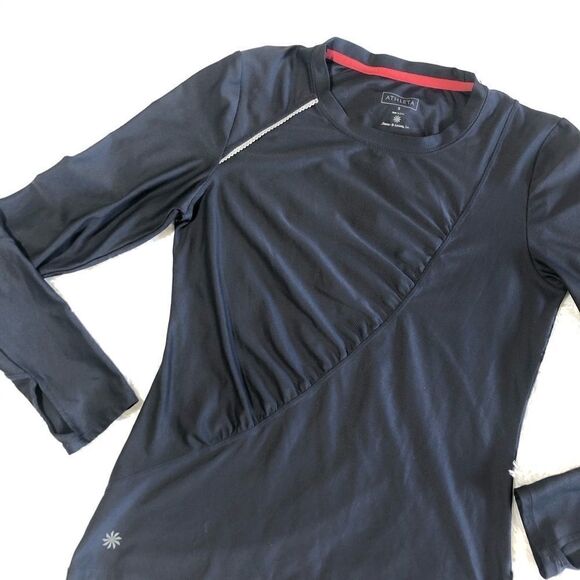 ATHLETA GRAY SPANDEX LONGSLEEVED‎ RUCHED SIDE SZ S - Picture 2 of 9